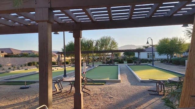 surrounding community with a pergola