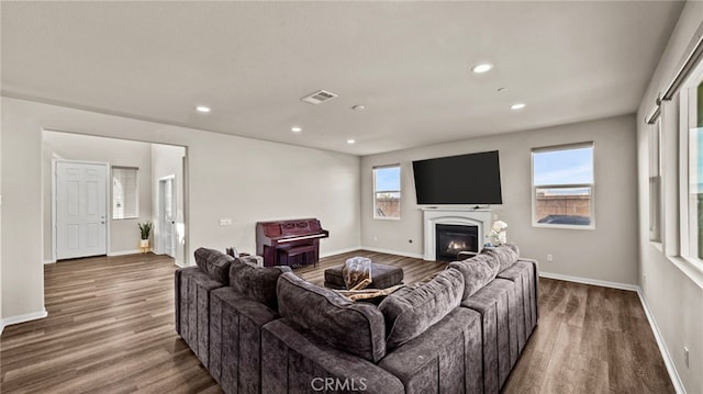 living room with hardwood / wood-style flooring