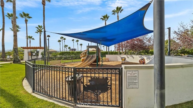 view of jungle gym with a yard