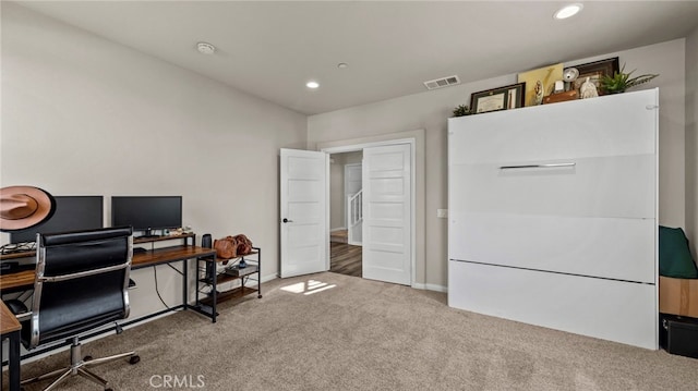 view of carpeted home office