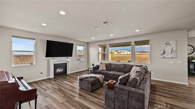 living room with hardwood / wood-style floors