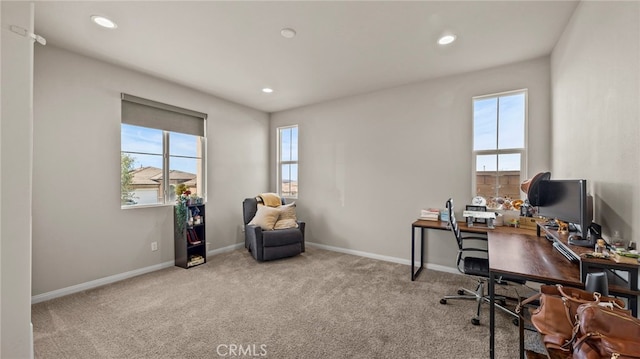 view of carpeted home office