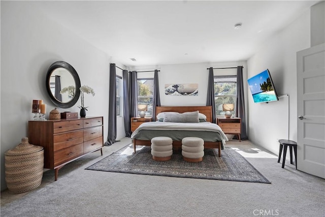 carpeted bedroom with multiple windows