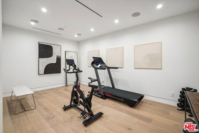 exercise area with wood-type flooring