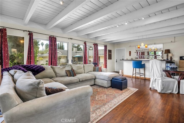 4614 La Subida Pl, Tarzana, CA 91356 - living room with wood finished floors and beam ceiling