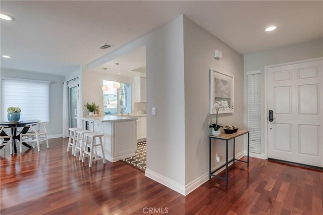 entryway with dark wood-type flooring and sink