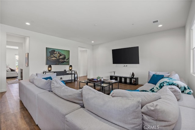 living room with hardwood / wood-style floors