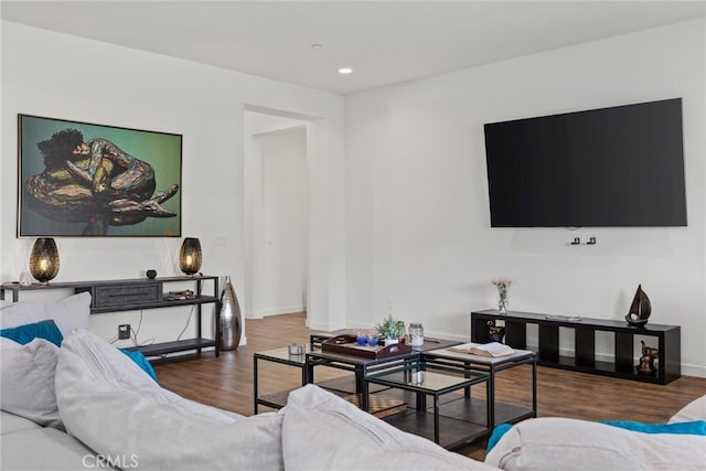 living room featuring dark hardwood / wood-style floors