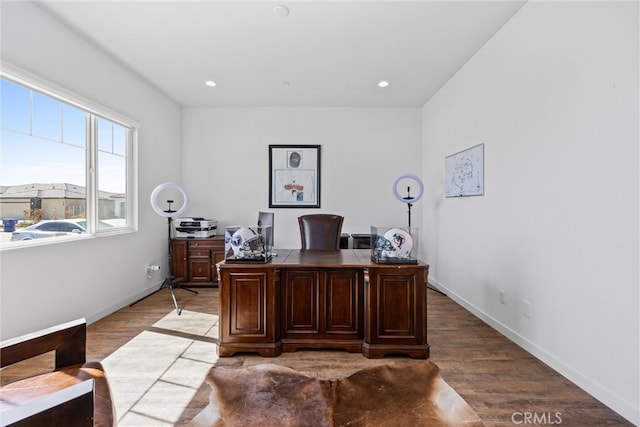 office space with hardwood / wood-style floors