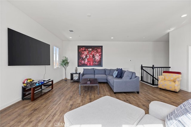 living room with hardwood / wood-style flooring