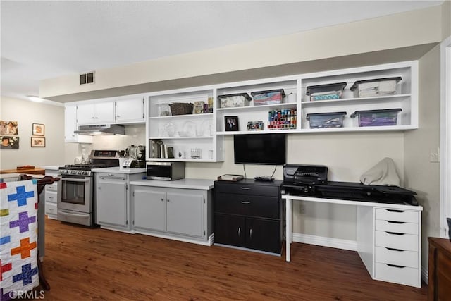 kitchen with white cabinets, dark hardwood / wood-style flooring, and stainless steel appliances