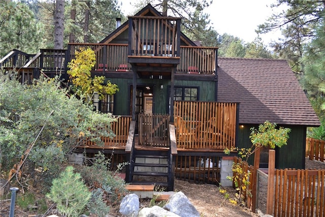 view of front of home with a deck