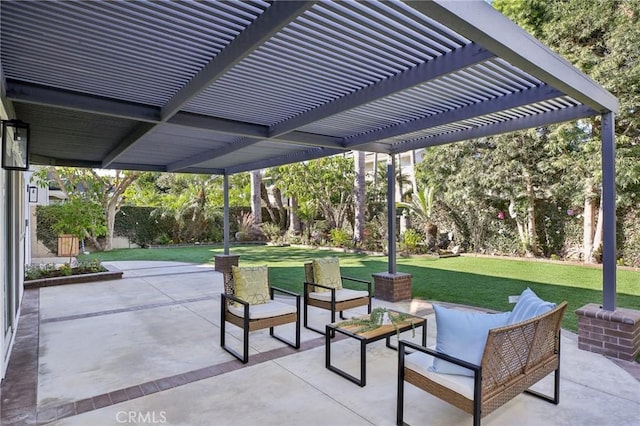 view of patio / terrace with outdoor lounge area and a pergola