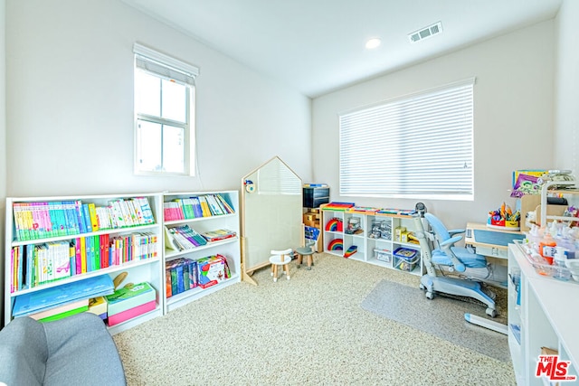 game room featuring carpet floors