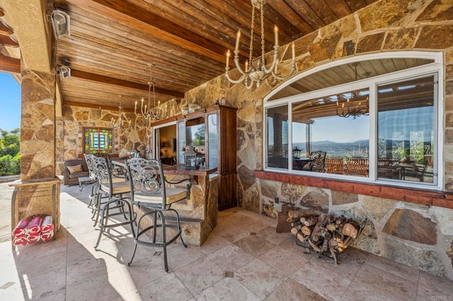 view of patio with a mountain view