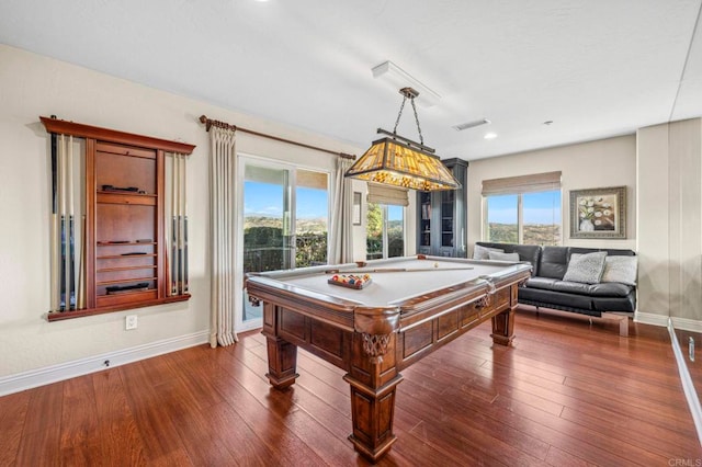 rec room featuring dark hardwood / wood-style floors and pool table