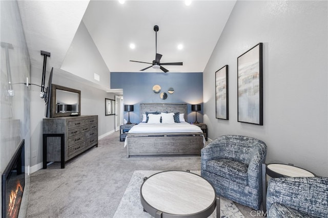 6 Kingston Ct E, Coronado, CA 92118 - carpeted bedroom with vaulted ceiling, baseboards, ceiling fan, and recessed lighting