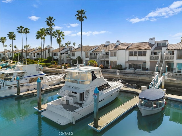 dock area with a water view