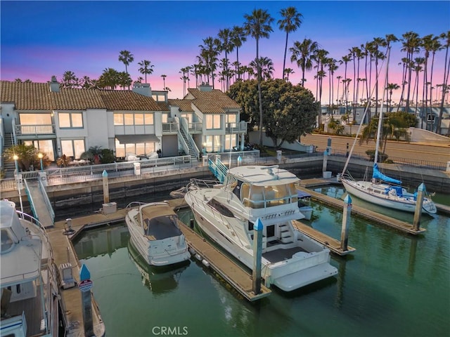 view of dock with a water view