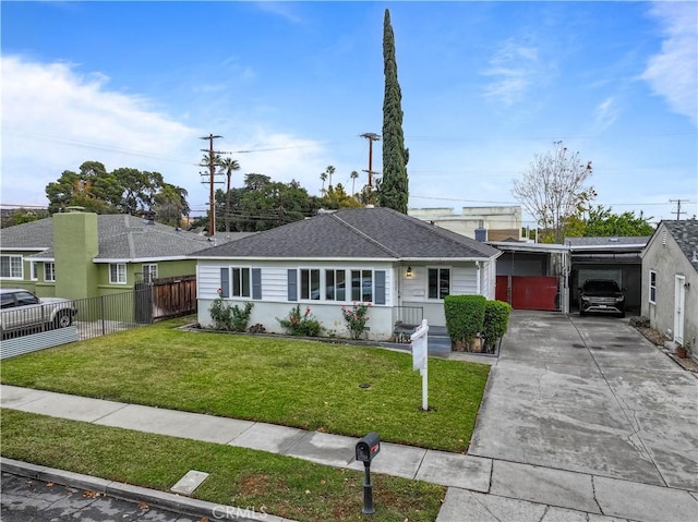 ranch-style home with a front lawn and a carport