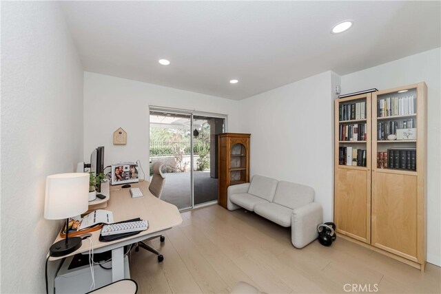 office area featuring light hardwood / wood-style floors