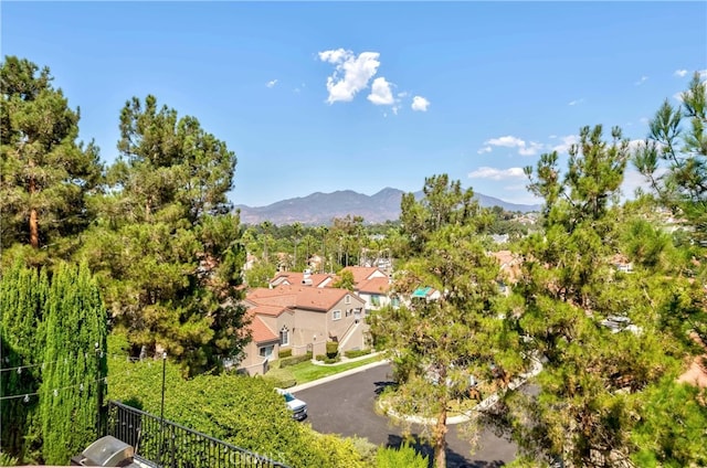 birds eye view of property featuring a mountain view