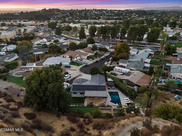 view of aerial view at dusk