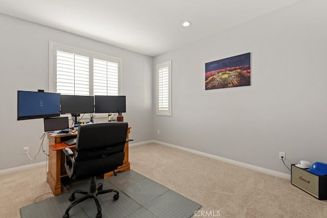 view of carpeted home office