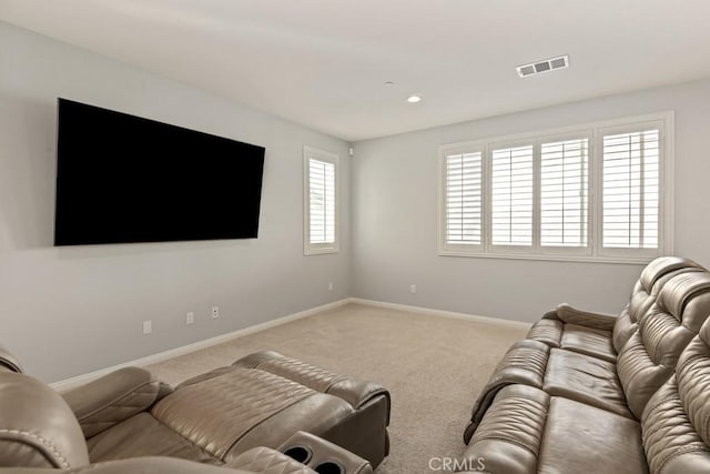 living room featuring light carpet