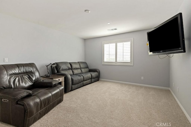 living room with light colored carpet