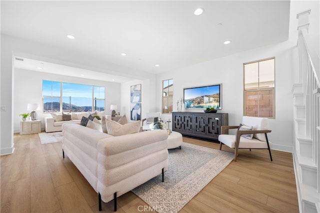 living room featuring light wood-type flooring