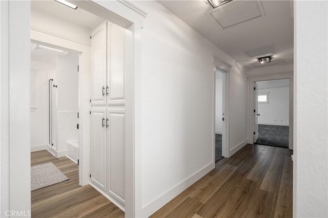 hallway with hardwood / wood-style floors