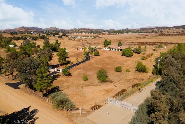 aerial view featuring a mountain view and a rural view