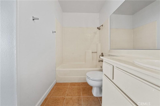 full bathroom with tile patterned floors, vanity, toilet, and washtub / shower combination