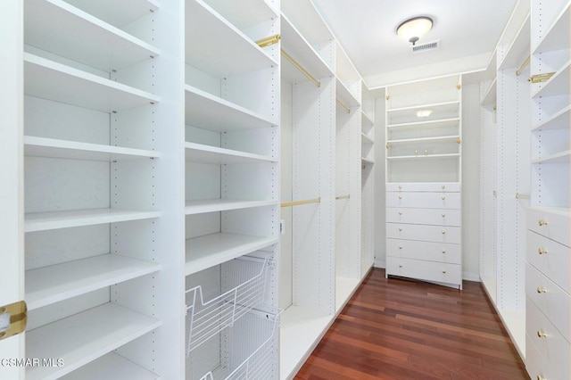 spacious closet featuring dark hardwood / wood-style floors