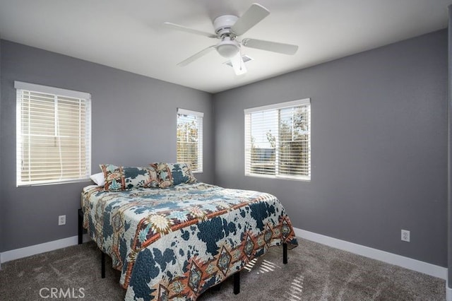 bedroom featuring carpet flooring and ceiling fan