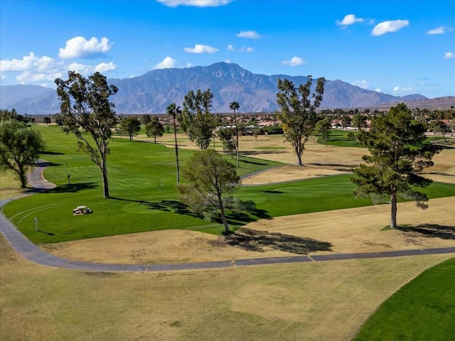 surrounding community with a lawn and a mountain view