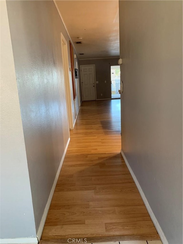 corridor with wood-type flooring