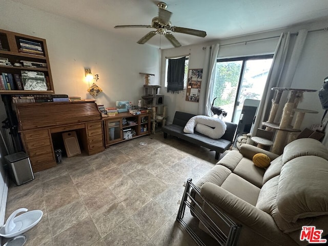 living room featuring ceiling fan