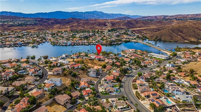 aerial view with a water and mountain view