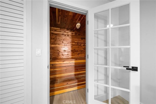 view of sauna / steam room featuring wood finished floors