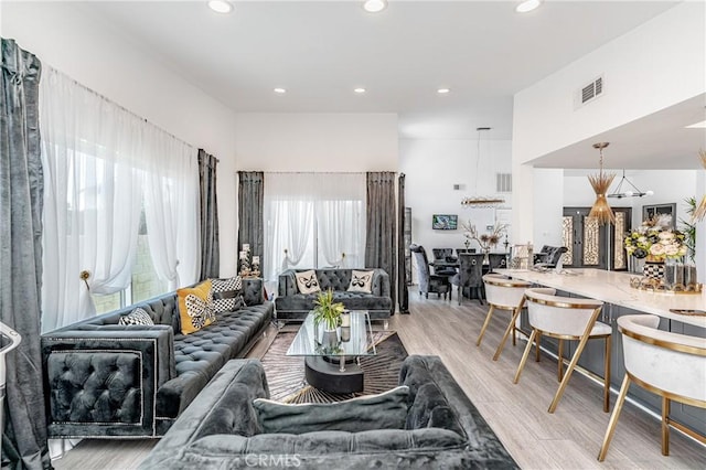 living room featuring light hardwood / wood-style flooring