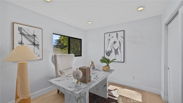 office space featuring light hardwood / wood-style flooring