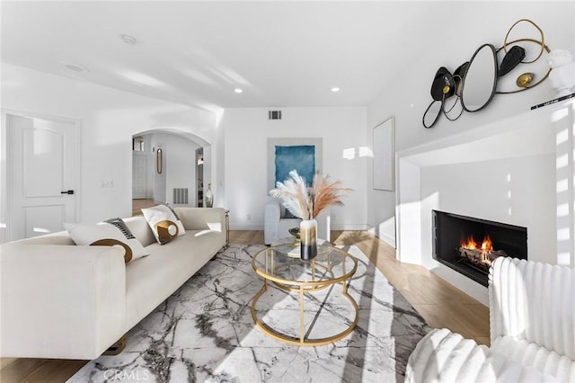 living room featuring light wood-type flooring