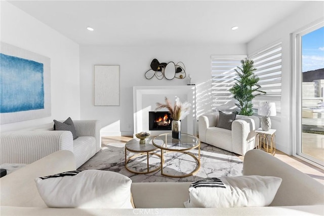 living room with light hardwood / wood-style flooring