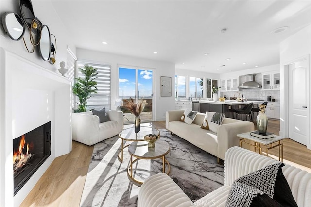 living room with light hardwood / wood-style floors