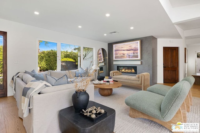 living room with light wood-type flooring