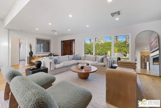 living room with light wood-type flooring