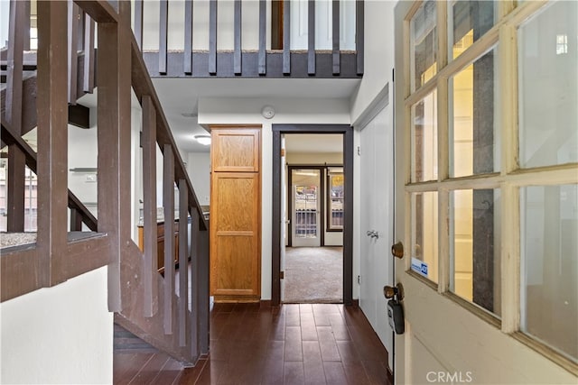 interior space with dark wood-type flooring