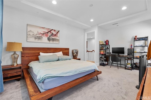 carpeted bedroom featuring recessed lighting